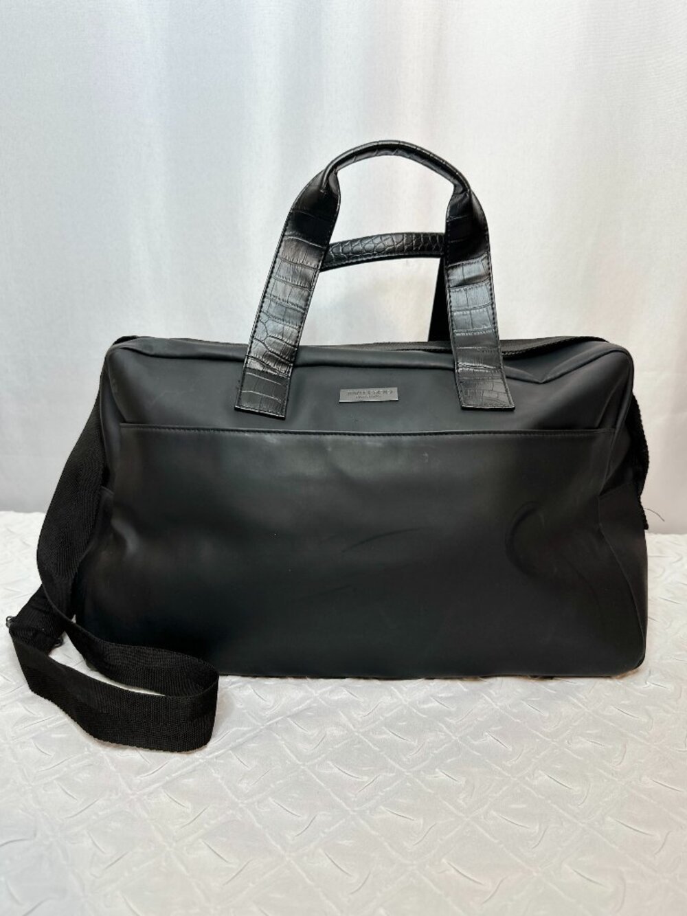 Jimmy Choo Perfume Black Faux Leather Weekender Bag with Faux Crocodile Trim